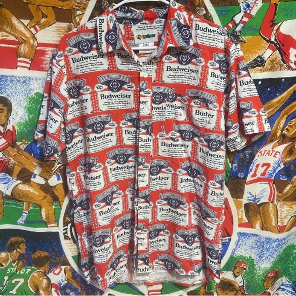 Tipsy Elves Budweiser All Over Print Button Up Shirt